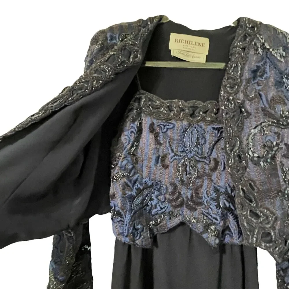 Vintage Richilene for Saks 5th Avenue Beaded Two Piece Dress and Bolero Size 10